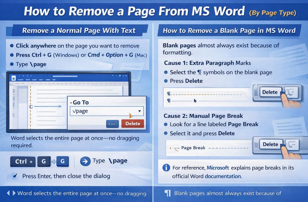 remove a page from ms word by type page